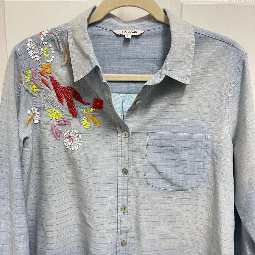 John Mark Denim Pattern Button Down - image 2